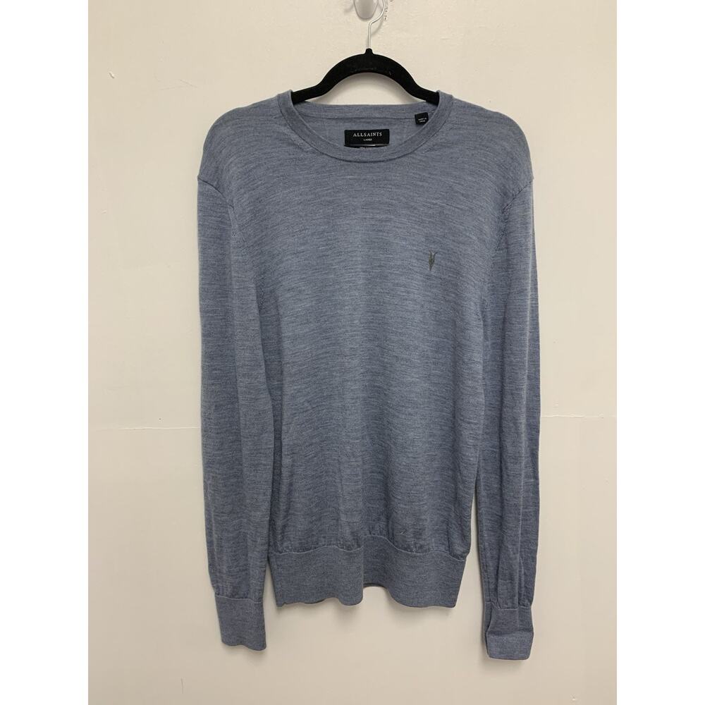 AllSaints Mode Merino Crew Blue Sweater Size Large